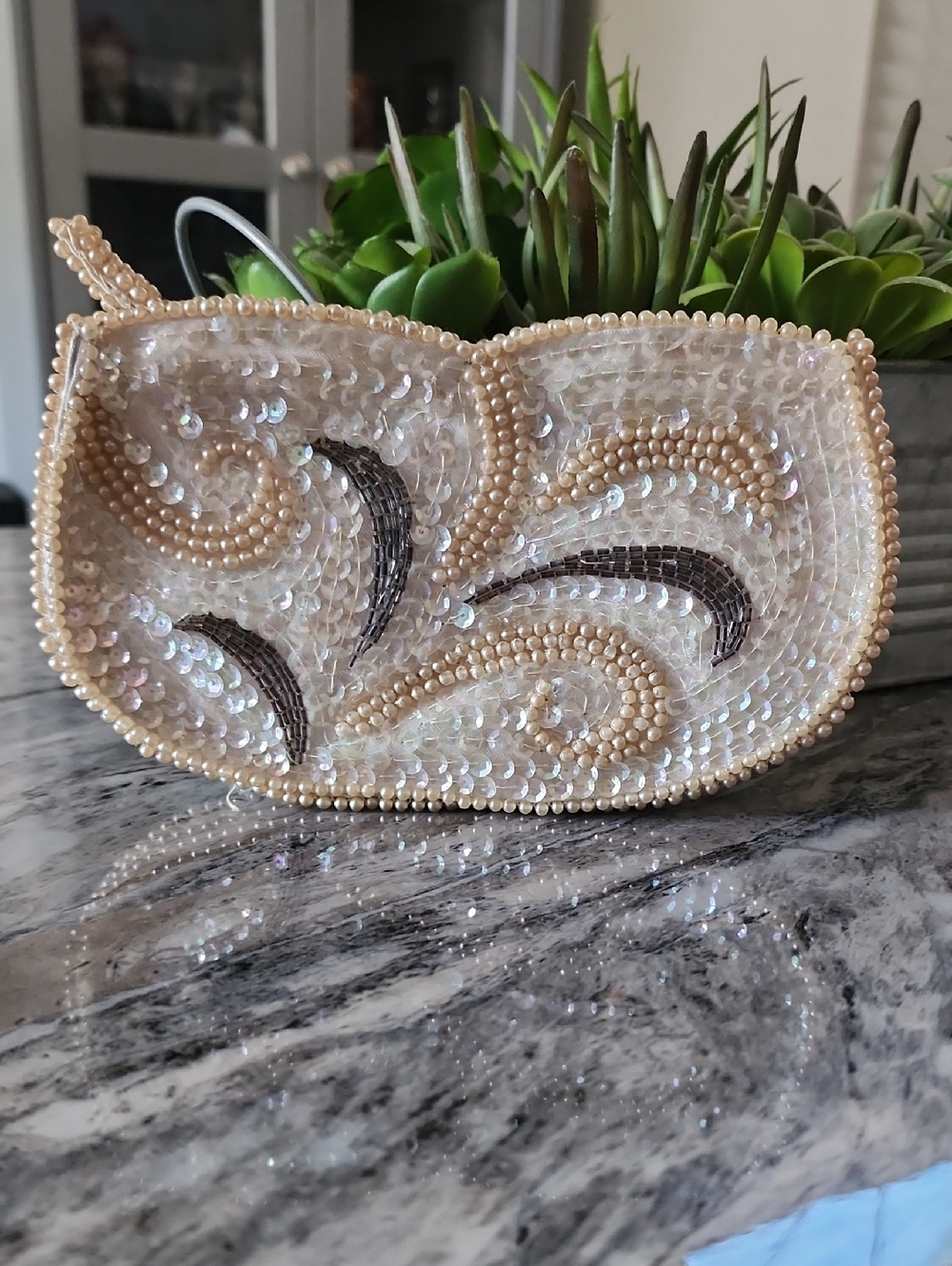 John Wind Vintage Beaded  Pearl Clutch Evening Bag